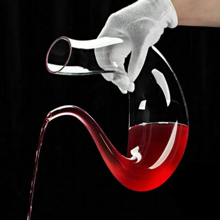 Red wine poured into two glasses from a Crystal U-shaped 1500ml Wine Decanter