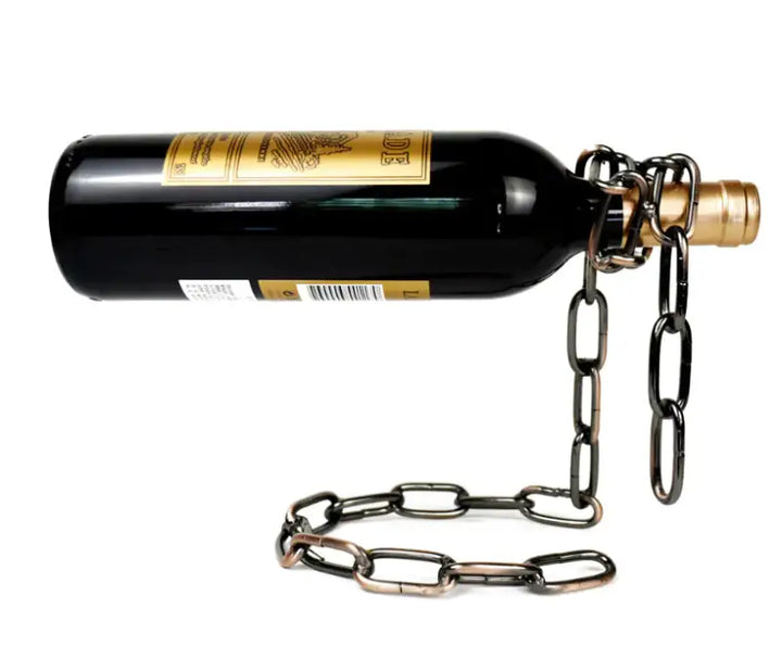 Magic Iron Chain Wine Bottle Holder with wine bottle floating in a chain design