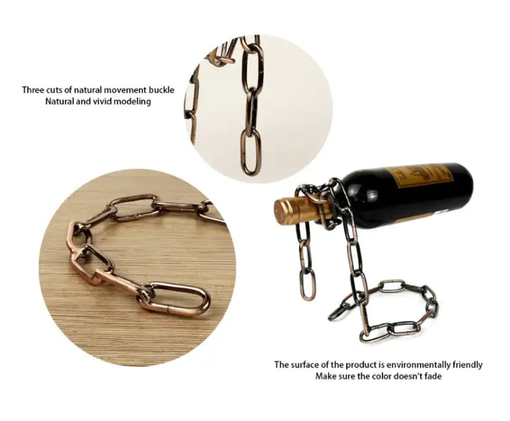 Magic Iron Chain Wine Bottle Holder creates a floating illusion with an iron chain design