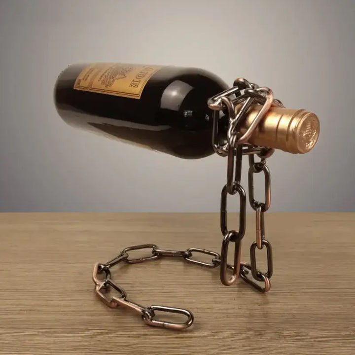 Magic Iron Chain Wine Bottle Holder displaying a wine bottle balanced in mid-air